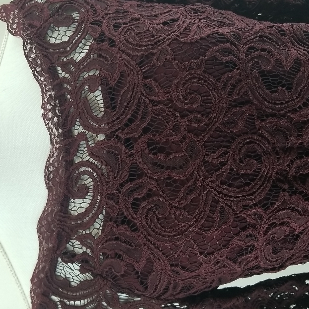 ADRIANNA PAPELL Brown Wide Neckline Off Shoulder Flare Sleeve Lace Shirt Top - Picture 4 of 14